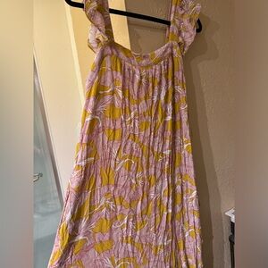 Women's flowy midi dress floral mustard red Knox rose